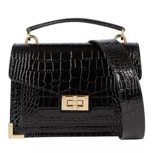 The Kooples Emily Black Croc Embossed Patent Leather Bag Gold Hardware